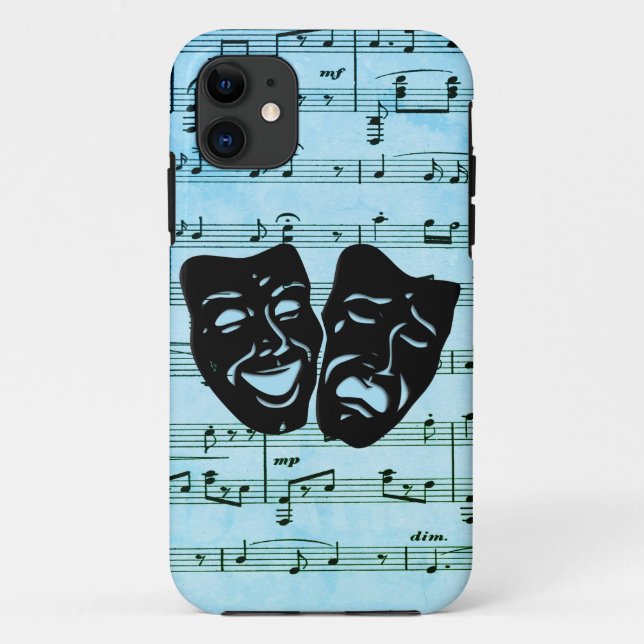 Capa Para iPhone 11 Máscaras de Teatro de Música Azul Unem Artes (Verso)