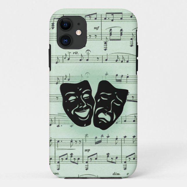 Capa Para iPhone 11 Máscaras Gregas de Música Verde e Teatro (Verso)
