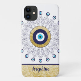 Capa Para iPhone 11 Mau Olho Dourado e Na moda Azul Mandala Design