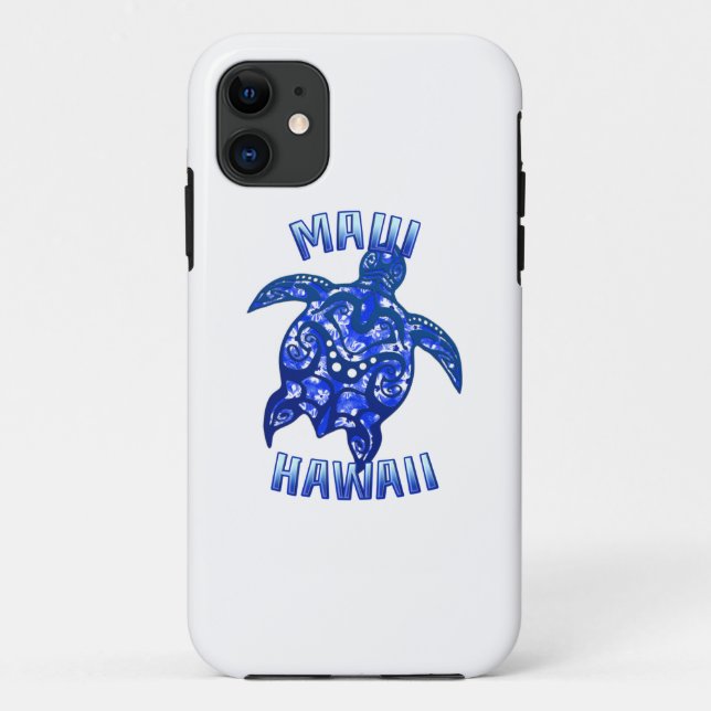 Capa Para iPhone 11 Maui Hawaii Vacation Tribal Turtle (Verso)