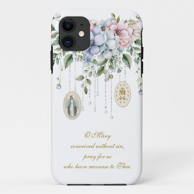 Capa Para iPhone 11 Medalhas de oração religiosa da abençoada Mary Flo (Verso)
