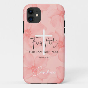 Capa Para iPhone 11 Medo Floral Rosa Não Isaiah 41:10 Bíblia Verso