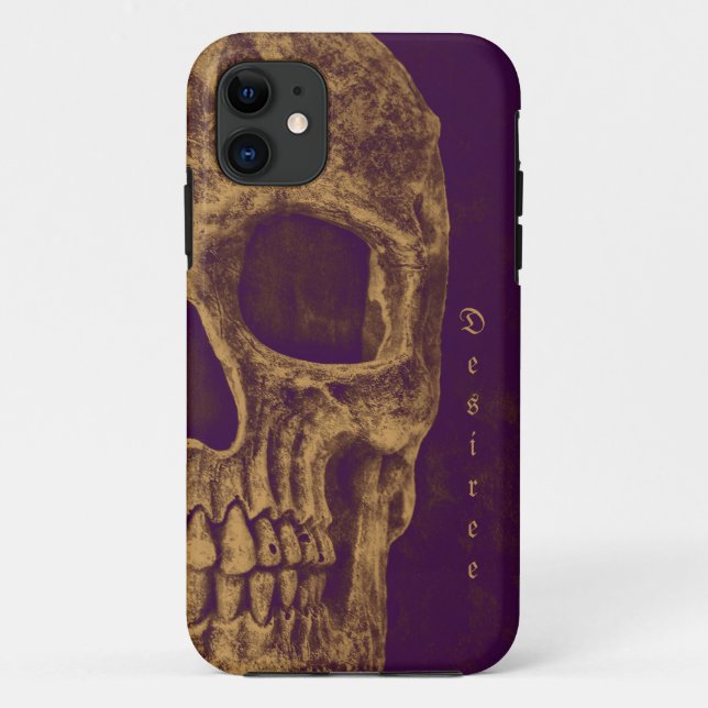 Capa Para iPhone 11 Meio crânio Roxo, Dourado Grunge Legal (Verso)
