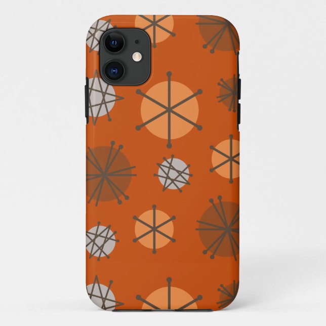 Capa Para iPhone 11 Meio século Modern Starbursts Queimados Laranja (Verso)