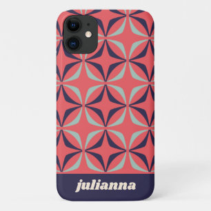 Capa Para iPhone 11 Meio século Vermelho Azul Geométrico Moderno Perso