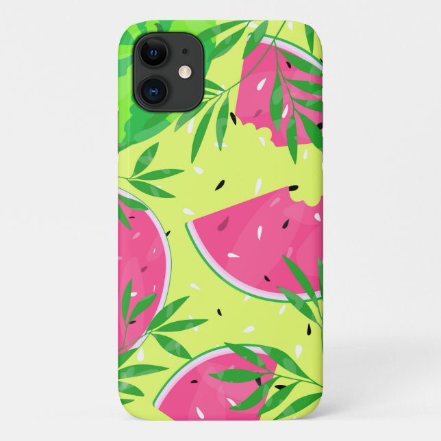 Capa Para iPhone 11 Melancia de Verão Ramos de Sementes Tropicais Bril (Verso)