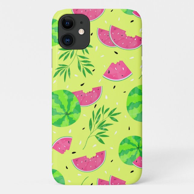 Capa Para iPhone 11 Melancia Summer Branches Brilhantes Padrão Tropica (Verso)