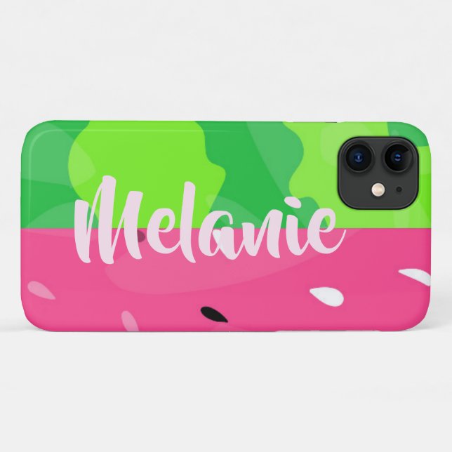 Capa Para iPhone 11 Melancia Verde Rosa Estilizada Personalizada (Verso (horizontal))