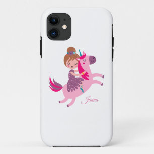 Capa Para iPhone 11 Menina Blondie Linda Viajando em Unicórnio