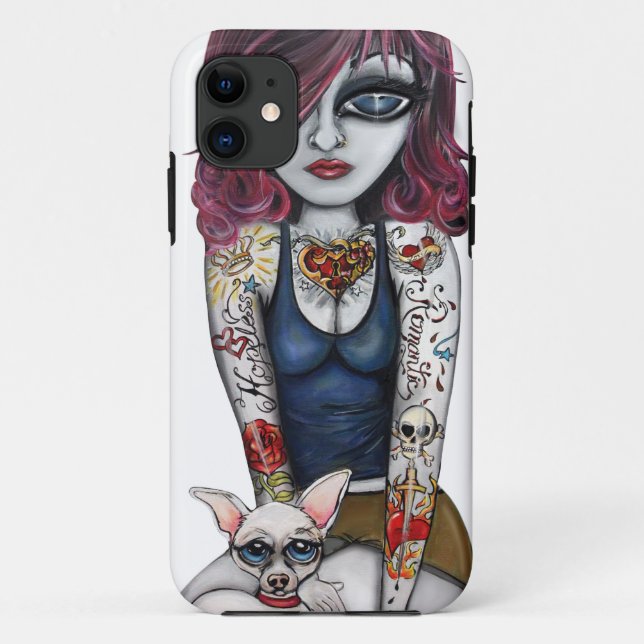 Capa Para iPhone 11 Menina com chihuahua (Verso)