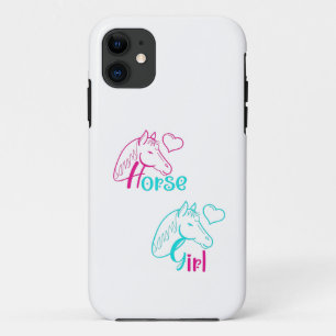 Capa Para iPhone 11 Menina de Cavalo em Rosa e Turquesa