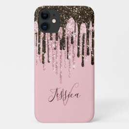 Capa Para iPhone 11 Meninas Rosa Meninas Piscando Nome de Script Preto