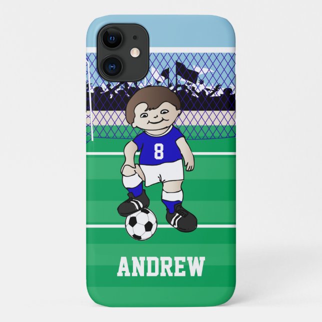 Capa Para iPhone 11 Menino bonito personalizado do futebol (Verso)