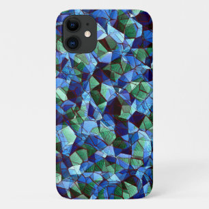 Capa Para iPhone 11 Mensagem de mosaico irregular verde e azul sobrepo