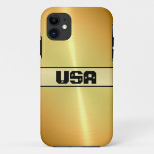 Capa Para iPhone 11 Metal de aço inoxidável brilhante Dourado