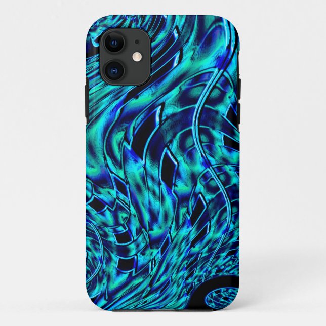 Capa Para iPhone 11 Metallic and crooked illusion, blue to green image (Verso)