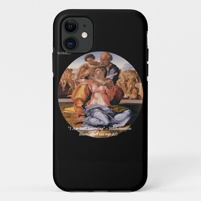 Capa Para iPhone 11 Michelangelo Art e famosa citação de "Aprendizado" (Verso)
