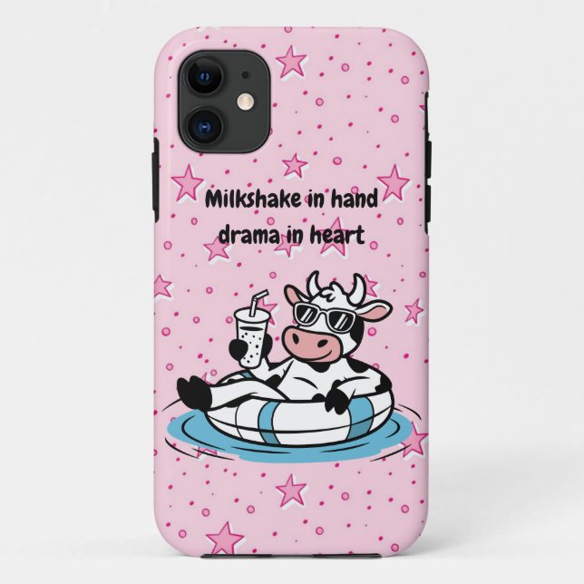 Capa Para iPhone 11 Milkshake in Hand, Drama in Heart | Cool Cow iPhon (Verso)