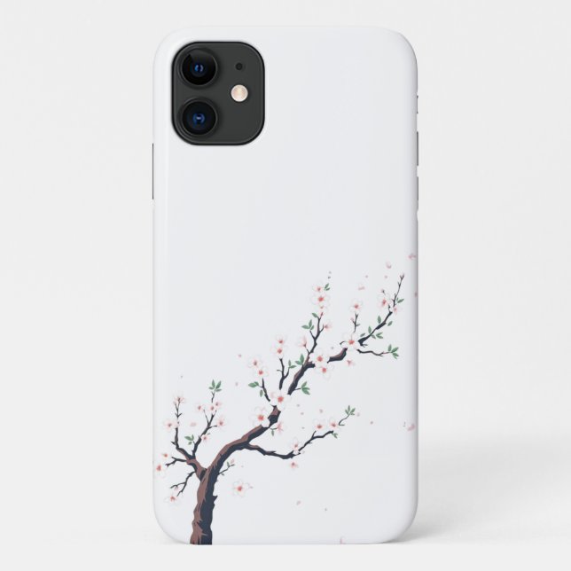 Capa Para iPhone 11 Minimal Japanese Tree Branch (Verso)