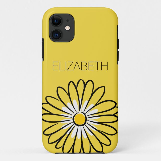 Capa Para iPhone 11 Minimalist Modern Elegant Daisy flower and text (Verso)