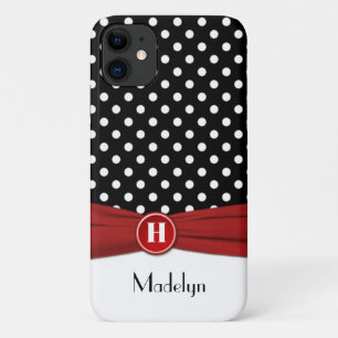Capa Para iPhone 11 Minograma Bolinhas Preta Vermelha Branca iPhone 11