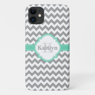 Capa Para iPhone 11 Mint Cinza Chevron Pattern & Marroquino Quatrefoil