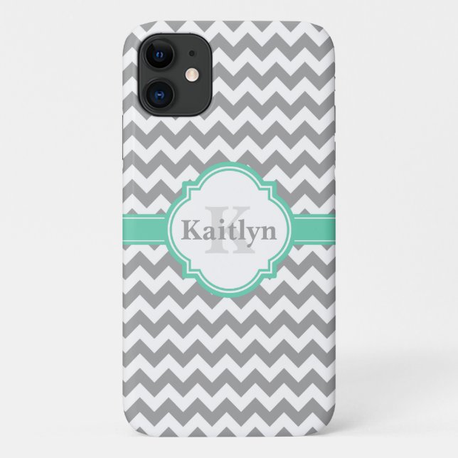 Capa Para iPhone 11 Mint Cinza Chevron Pattern & Marroquino Quatrefoil (Verso)