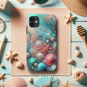 Capa Para iPhone 11 Mint E Coral Seashells Ocean Bliss