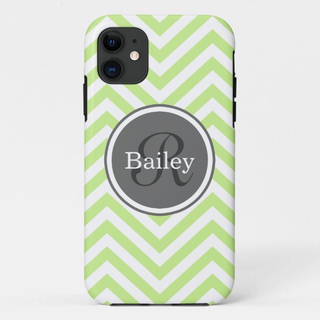 Capa Para iPhone 11 Mint Green Chevron Monograma (Verso)