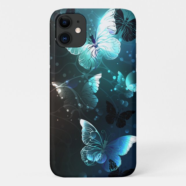 Capa Para iPhone 11 Mint Night Butterflies (Verso)