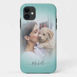 Capa Para iPhone 11 Minúsculo Gradiente de Teal de Foto Personalizado 