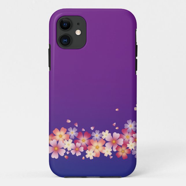 Capa Para iPhone 11 Mistura Sakura Blossoms Kimono Style Blue & Purple (Verso)