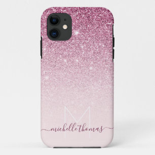 Capa Para iPhone 11 Modelo cor-de-rosa com script de assinatura monogr