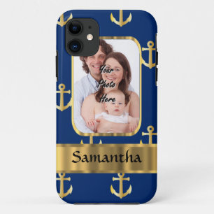 Capa Para iPhone 11 Modelo modelado âncora da foto do azul e do ouro