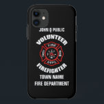 Capa Para iPhone 11 Modelo voluntário do nome do sapador-bombeiro<br><div class="desc">Logotipo vermelho do departamento dos bombeiros. Personalize com seus nome e departamento. Excelente para os bombeiros voluntários e os primeiros que respondes.</div>