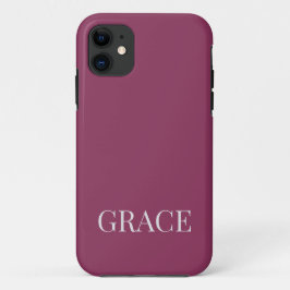 Capa Para iPhone 11 Modern Mauve Berry Personalized Name Custom