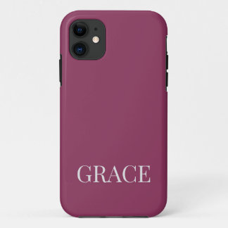 Capa Para iPhone 11 Modern Mauve Berry Personalized Name Custom
