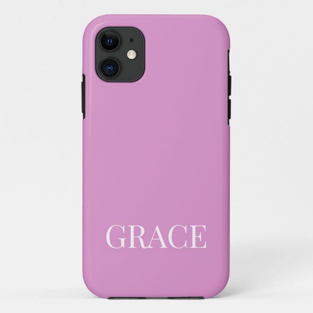 Capa Para iPhone 11 Modern Orchid Lavender Pink Personalized Name (Verso)
