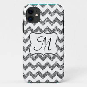 Capa Para iPhone 11 Modern Silv Glitter Chevron Monograma IPHONE 5 Cas