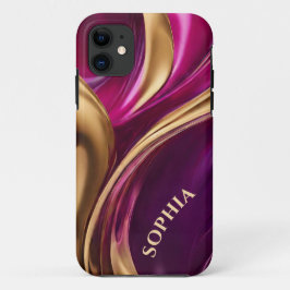 Capa Para iPhone 11 Moderna personalizada-Fúcsia Roxo e Dourado-