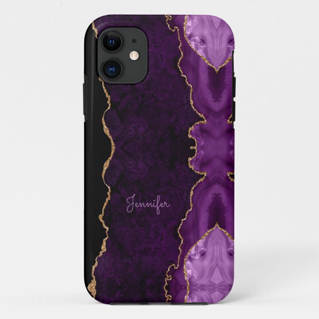 Capa Para iPhone 11 Moderno Lilac Purple Agate Crystal Personalize (Verso)