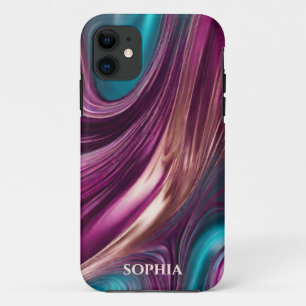 Capa Para iPhone 11 Moderno-magenta personalizado, turquesa e Dourado-