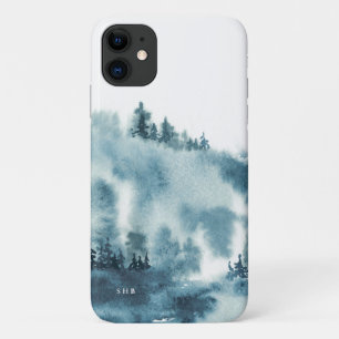 Capa Para iPhone 11 Mola Azul Azul Monograma da Floresta de Inverno