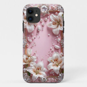 Capa Para iPhone 11 Moldura de casamento com lírios brancos