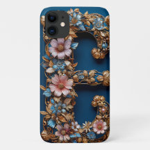 Moldura Floral Elegante com Letra E Dourada