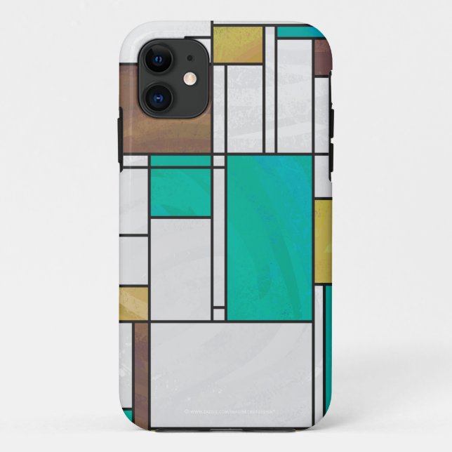 Capa Para iPhone 11 Mondrian Brown Yellow Teal Impressão (Verso)