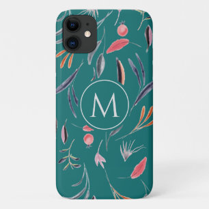 Capa Para iPhone 11 MonOGRAM Floral Azul Teal Personalizada