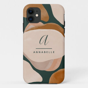 Capa Para iPhone 11 Monograma abstrato verde-ferrugem moderna