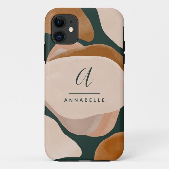 Capa Para iPhone 11 Monograma abstrato verde-ferrugem moderna (Verso)