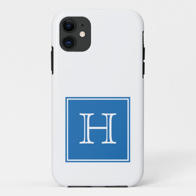 Capa Para iPhone 11 Monograma ao quadrado azul (Verso)